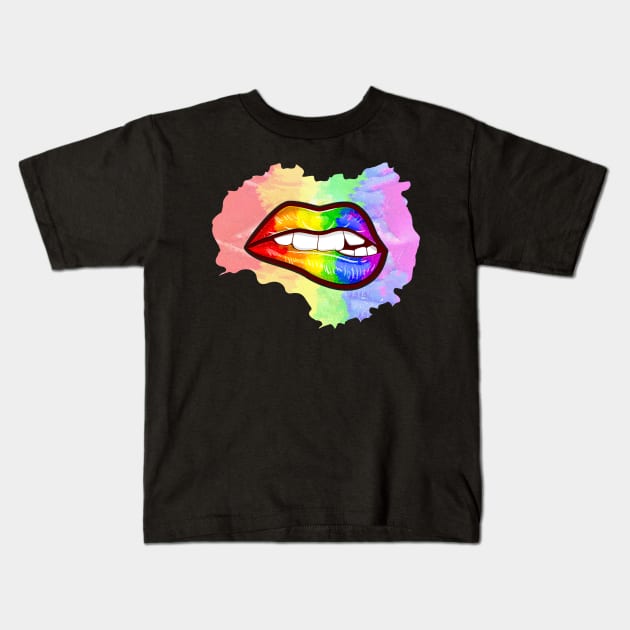 Colorful Mouth Rainbow Lips Kids T-Shirt by SoCoolDesigns